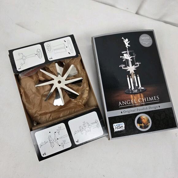 Traditional Swedish Angel Chimes Silver Toned Christmas Original Box Al Johnsons - Picture 3 of 7